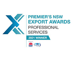 Báner oficial del ganador del Premio del Premier a la Exportación en Nueva Gales del Sur